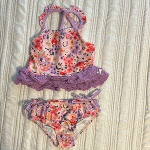 Girls floral print ruffled two-piece swimsuit